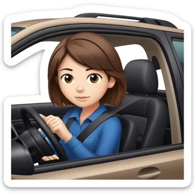 Girl with brown hair driving a black Subaru outback  sticker