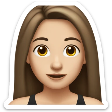 Middle age girl with long brown hair and fair skin wearing a black halter top hazel eyes and long lashes sticker