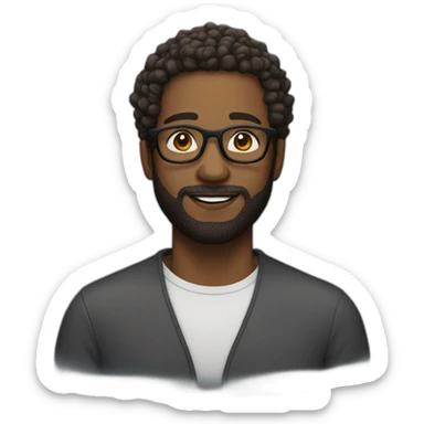 black man with a beard and glasses, with faded hair curly, brown eyes sticker