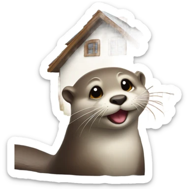 Otter sticking her tongue out in front of a nice house sticker