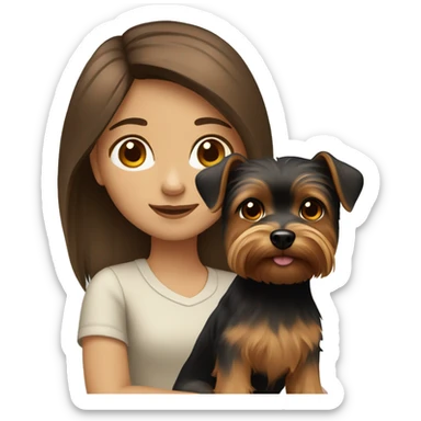 girl with brown hair and brown eyes with a Yorkshire Terrier dog sticker