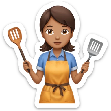 woman grilling bbq with grill and apron sticker