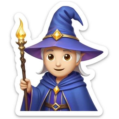 Clash of Clans aesthetic Playful Mage Portrait Emoji, Head tilted with a mischievous glimmer and subtle enchanting smile, featuring a compact, gracefully robed form with a pointed wizard hat and twinkling eyes in natural skin tone, Simplified yet irresistibly charming features, highly detailed, glowing with a warm, inviting magical glow, high shine, spirited and imaginative, stylized with a touch of whimsical sorcery, soft glowing outline, capturing the essence of a playful mage exuding friendly arcane wonder! sticker