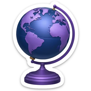 Realistic globe on a stand in muted purple tones with dark blue sticker