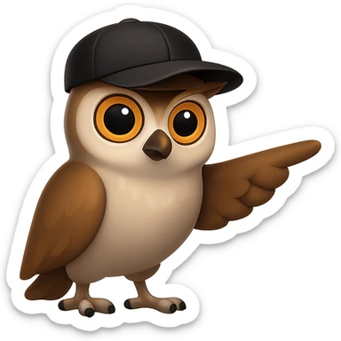 В стилистике эмоджи сгенерируй сову, она в кепке и позе Ленина уверенно показывает крылом в сторону, прозрачный фон sticker