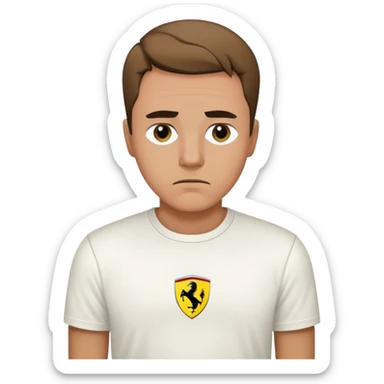 un homme portant un tee shirt ferrari blanc triste  sticker