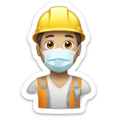 a construction worker in a white medical mask sticker
