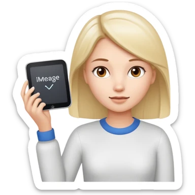 Make an emoji of a girl (no glasses) who is teaching how to use iMessage on a board sticker