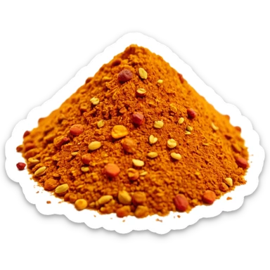 Ras el Hanout spice, small mound, golden amber reddish-brown orange, fine grainy, colored specks, dry, clean 3D style, optimized for emoji size sticker