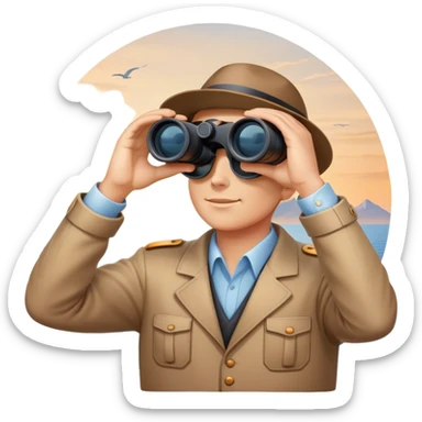 Visionary figure looking at horizon with binoculars, seeing future success sticker