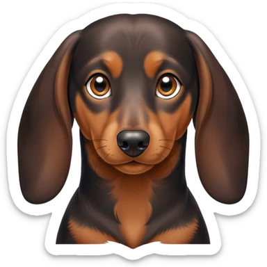 Cinematic Noble blablack and tanck and tan Dachshund Portrait Emoji, Poised and regal, with a long, low-slung build and a smooth, well-groomed black and tan coat, deep-set soulful brown eyes, Simplified yet sharp and sophisticated features, highly detailed, glowing with a soft, dignified glow, high shine, intelligent and determined, stylized with an air of charm, focused and attentive, soft glowing outline, capturing the essence of a watchful and confident companion, so majestic it feels as though it could slide out of the screen with effortless authority! sticker