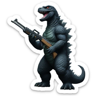 Godzilla with shotgun sticker