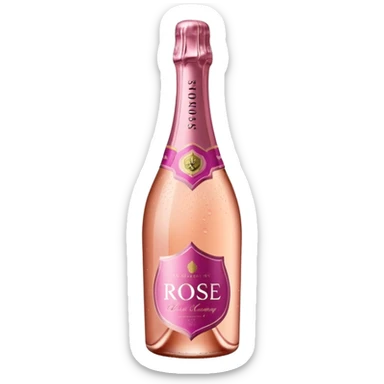 bottle of sparkling rosé champagne with a rose logo on the label, tilted up and to the right, no glass sticker