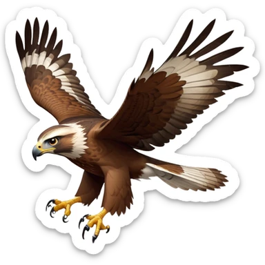 cinematic-hawk-realistic-full-body-hunting-emoji,-powerful-brown-and-white-feathered-frame-gliding-over-a-vast-landscape,-sharp-hooked-beak-partially-open,-intelligent-eyes-focused-intensely-on-the-ground-below,-strong-talons-flexing-in-anticipation,-broad-wings-catching-the-wind-with-effortless-grace,-simplified-yet-realistic-focused-features,-highly-detailed,-glowing-with-a-bold-determined-light sticker