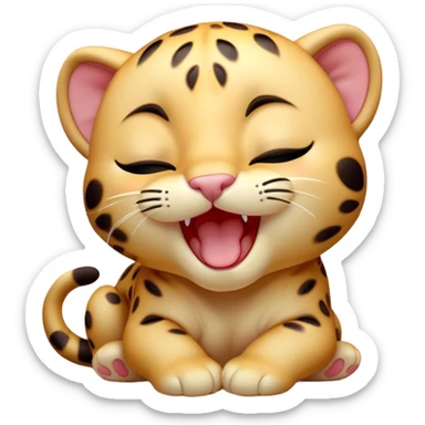 Cinematic Cute Yawning Baby Panther Portrait Emoji, Head tilted slightly with a dramatic, wide-open yawn, showcasing a small, plush body with drowsy, half-closed eyes and an open, relaxed expression, Simplified yet irresistibly adorable features, highly detailed, glowing with a soft, cozy glow, high shine, relaxed yet expressive, stylized with a dash of whimsical charm, soft glowing outline, capturing the essence of a drowsy yet affectionate baby panther that appears ready to stretch out for a nap! sticker