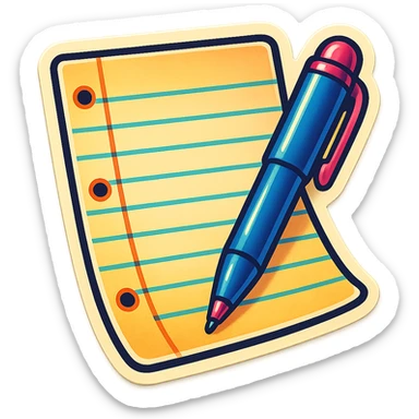 a fun and bold sticker of a single sheet of lined paper with a pen sticker