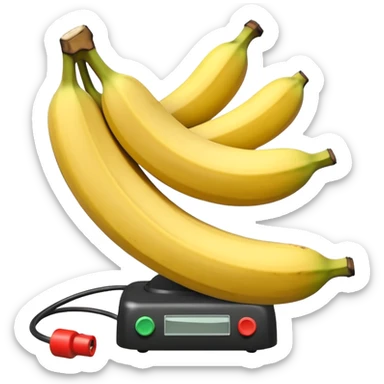 Bomba de dinamite ilustrada com seis bananas vermelhas presas por fitas pretas. Possui um cronômetro digital central marcando "00:00:03" e fios coloridos em espiral saindo das extremidades. sticker