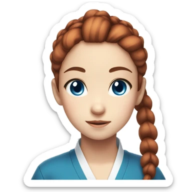 Japanese anime-inspired young girl with red brown hair tied in a ponytail and mesmerizing blue eyes sticker