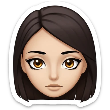 pretty long hair straight dark brown hair baddie with black eyeliner and brown eyes sticker