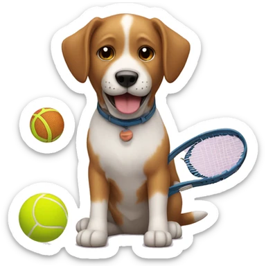 Crea un emoji de un perro jugando tenis con un gato sticker