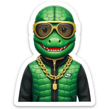 Crocodile wearing a Nike tech with a ski mask on with a chain and glasses sticker