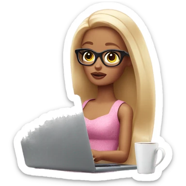tired barbie with laptop drinking a lot of coffee sticker