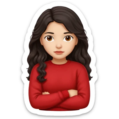 Hispanic girl dark long wavy hair crossing her arms with slight pout sticker