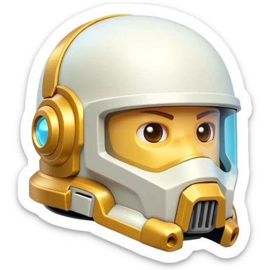 Clash of Clans aesthetic: Cinematic Playful 3D Isometric Space Helmet Emoji, rendered in a 3D vector-style similar to standard emojis with minimal shading and bold, simplified shapes. A compact, distinct form with signature details, softly glowing with a futuristic sci-fi warfare charm. Simplified yet unmistakably iconic, highly detailed and consistent, glowing with a soft radiance and high shine. Stylized with a touch of high-tech brilliance and a soft glowing outline, capturing the essence of a beloved gaming relic with a friendly, playful manner! sticker