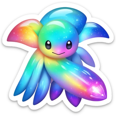  Shiny sparkly transparent bioluminescent luminescent vibrant bright pastel dark exotic iridescent colorful nebula rainbow gradients cyber-Protogen-Fakémon-Pokémon-Vernid-creature sticker