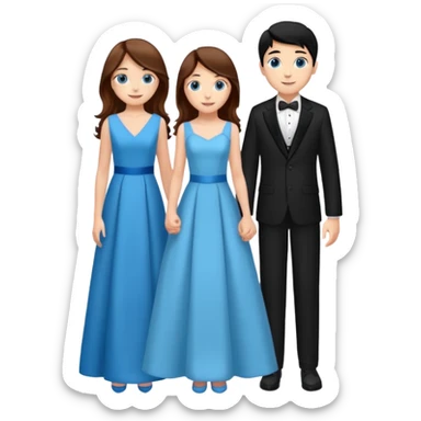 full-length happy couple, girl with long chestnut hair and blue eyes in formal gown, boy with black hair in suit sticker