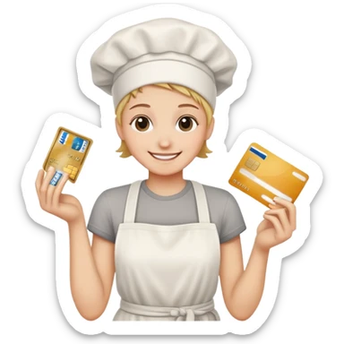 Happy emoji with creditcard in hand and a pile of flour sticker