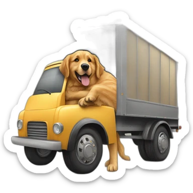 Golden retriever hugging a rottweiller in a moving truck sticker