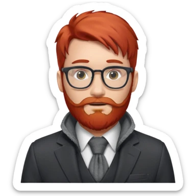 gray scarf, male,  beard, red hair, with suit, glasses sticker