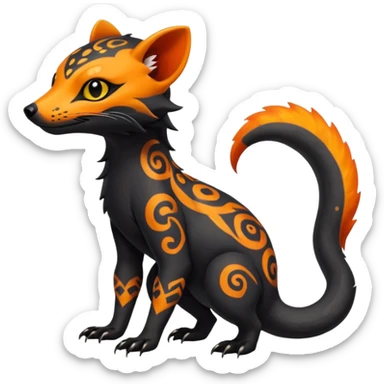 Rare warm-colored exotic edgy cute epic aesthetic spooky dark gothic colorful Salandit-Civet-species-Fakemon-hybrid-creature, with tribal tattoo markings, full body sticker