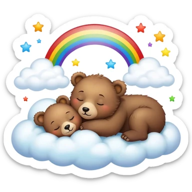 Baby bear sleeping on cloud with rainbow behind  sticker