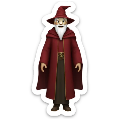 a white wizard dressed in dark red is happy. full body is shown sticker
