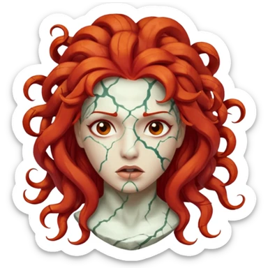 white cracked marble statue head medusa red hair marble no eyeballs sticker