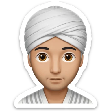 Un arabe que lleve un turbante de color blanco con rayas gris que solo lleve la cabeza sticker