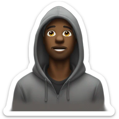 Black guy in a hoodie and hat throwing up sticker