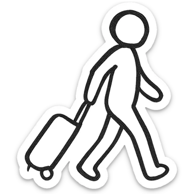 silhouette of a traveler pulling a suitcase, modern, black sticker