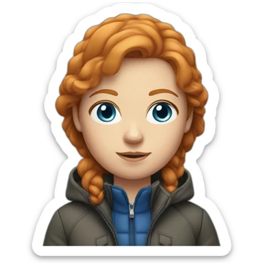 Ginger hair and blue eyes woman with a Canadian jacket sticker