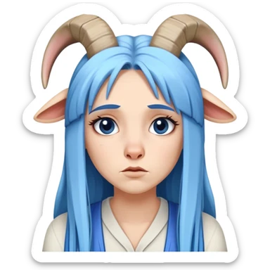 White female-Shameful-gorgeous face-long straight blue hair-dressed as a goat sticker