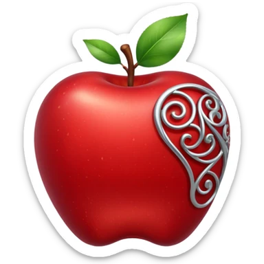 fancy apple with intricate filigree, silver highlights, sophisticated sticker