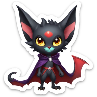  Anthro Kawaii Edgy Cool Vampiric Demonic Beautiful Noivern-Nargacuga-Litten with big Bat Ears and wearing a cape full body sticker