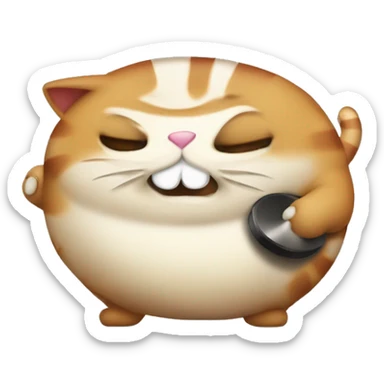 Fat cat playing with his stomach like a bongo  sticker