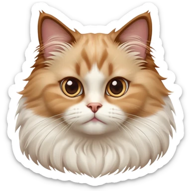 cinematic-adorable-big-eyed-fluffy-white brown-ragdoll-cat-portrait-emoji,-head-tilted-playfully-with-a-sweet-expression,-fluffy-white brown-fur,-simplified-yet-irresistibly-cute-features-with-large,-expression, solid ginger persian cat, chest vicible sticker