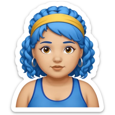 curly fat girl with blue hair and headband, sportsy sticker