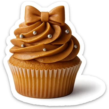 Change the icing to caramel, keep the realistic cupcake and accessories, photorealistic style, transparent background. sticker