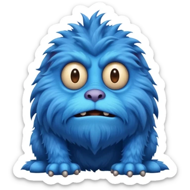A skinny and lanky tall blue furry monster with a slightly triangular head put the top having a small curve going inward  sticker