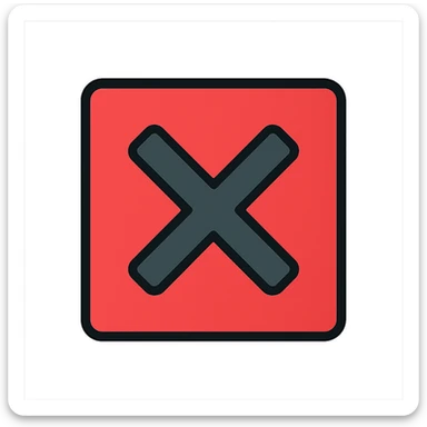 an X symbol inside a red box, icon style sticker